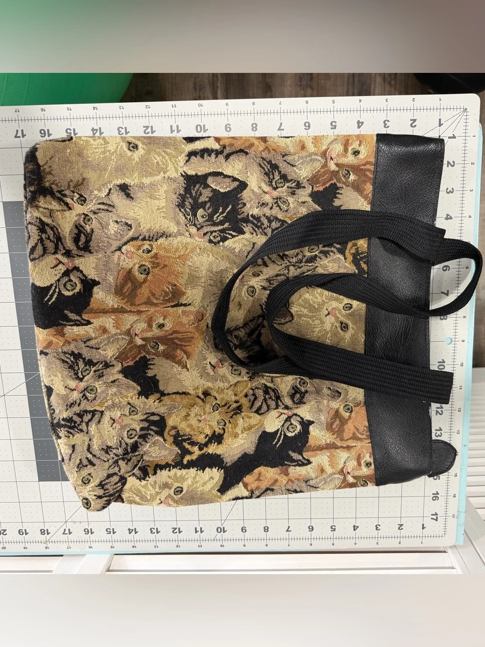 Kitten Tapestry Tote Bag with Black Trim